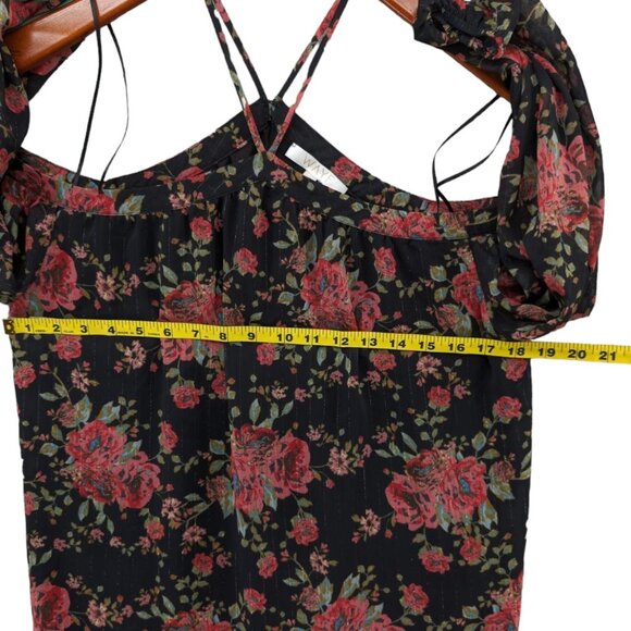 WAYF Liberty Off The Shoulder Blouse Womens Black Red Floral Metallic Size M - Picture 9 of 11